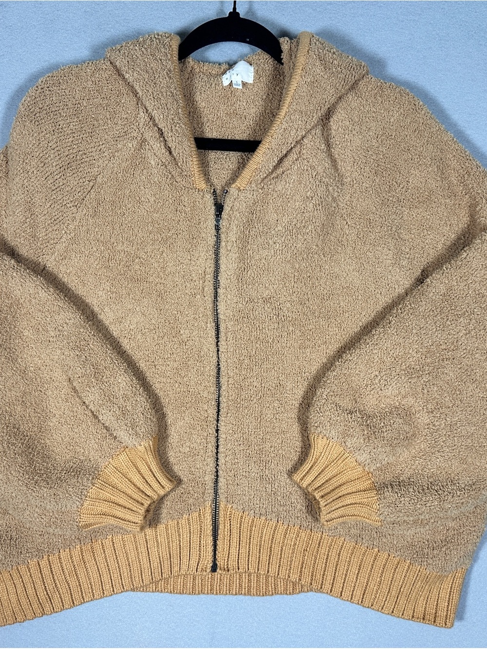 Dee Elly Fuzzy Boucle Teddy Zip Up Hoodie Jacket Camel Tan Small SMS1272IMK-A